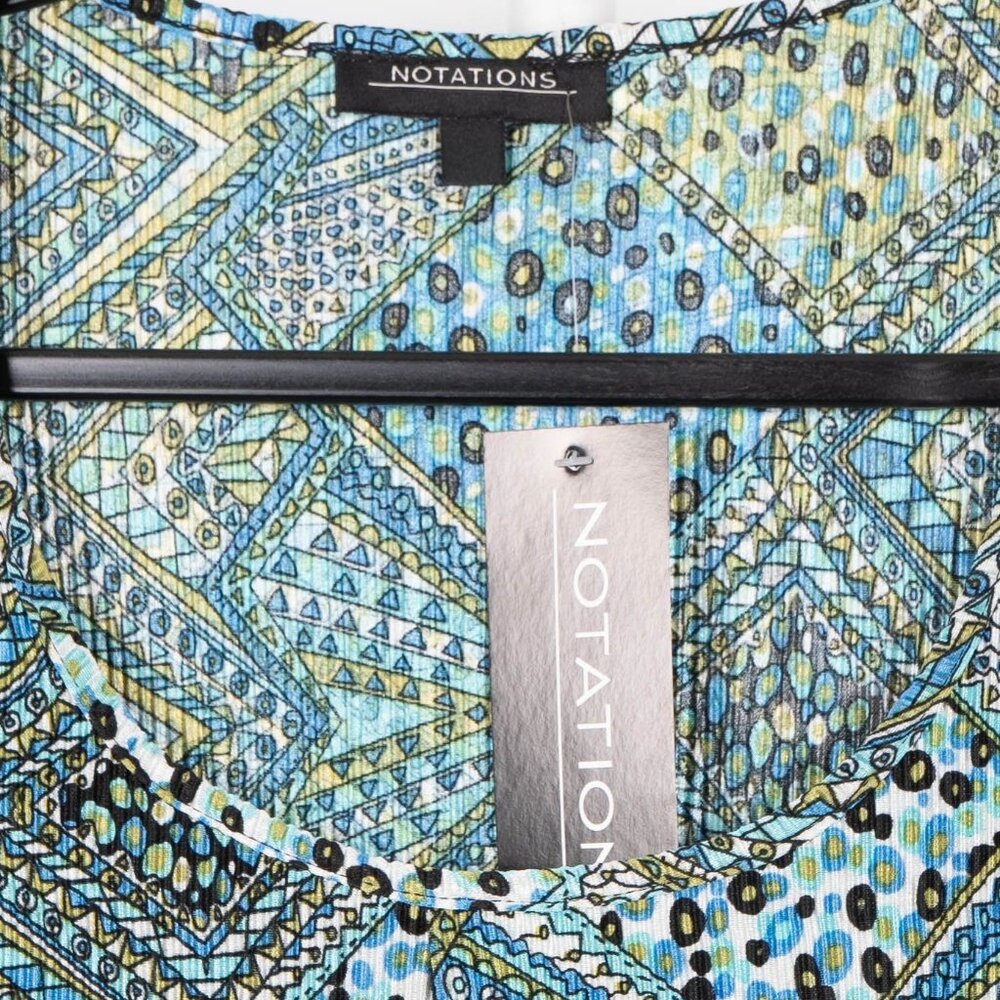 Notations Sleeveless Blouse L Womens New Ruffle Layers Geometric Blue Green - Picture 4 of 6